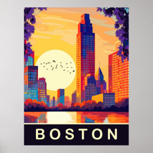 Boston, MA, Silhouet bij zonsondergang, Reizen Poster