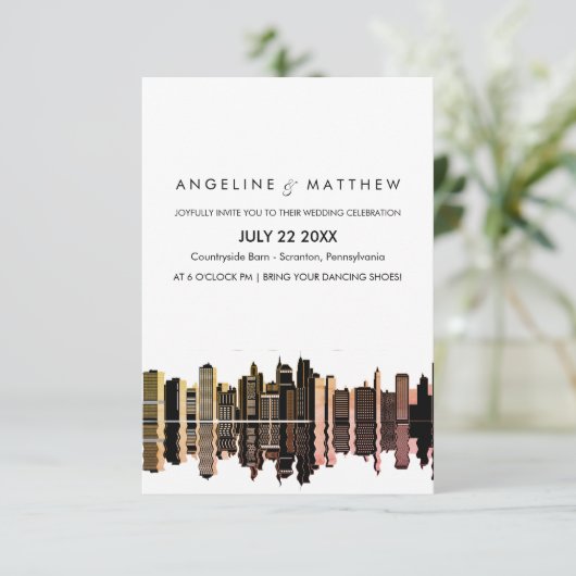 Boston Ma Skyline Cityscape Wedding Invitation Kaart (Staand voorkant)