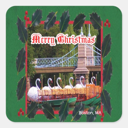 Boston, MA - Vrolijk kerstfeest Vierkante Sticker (Voorkant)