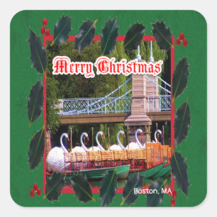 Boston, MA - Vrolijk kerstfeest Vierkante Sticker