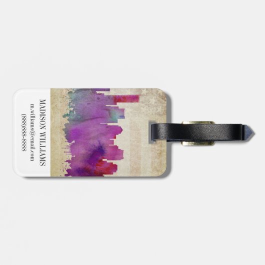 Boston, MA | Waterverf City Skyline Bagagelabel (Achterkant horizontaal)