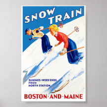 Boston Maine Oude Reisposter Gerestaureerd