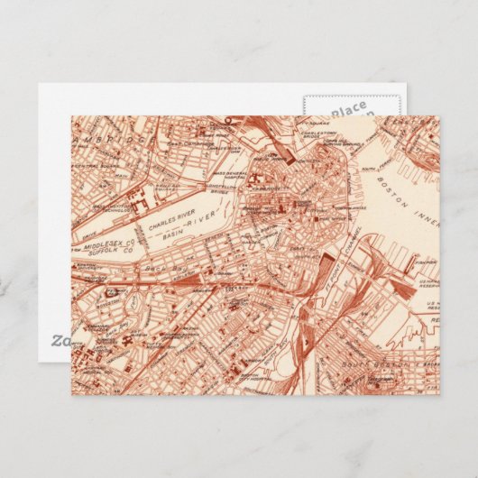  Boston Map Briefkaart (Voorkant / Achterkant)