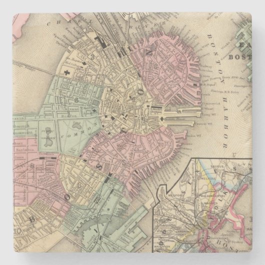 Boston Map door Mitchell Stenen Onderzetter (Voorkant)