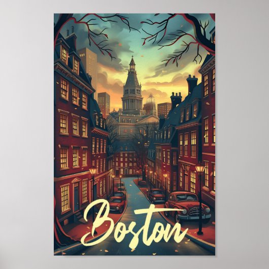 Boston massachuset  Kunst Reizen Illustratie Poster (Voorkant)