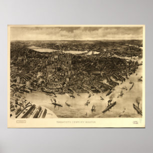 Boston Massachusetts 1905 Antiek Panoramic Map Poster