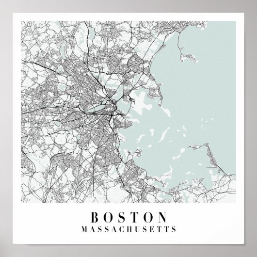 Boston Massachusetts Blue Water Street Map Poster (Voorkant)
