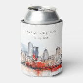 Boston Massachusetts City Scape Waterverf bruiloft Blikjeskoeler (Blikje Voorkant)