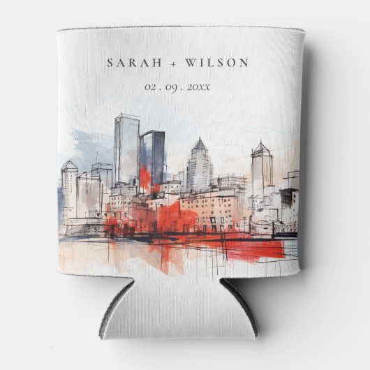 Boston Massachusetts City Scape Waterverf bruiloft Blikjeskoeler (Voorkant)
