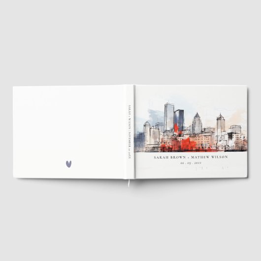 Boston Massachusetts City Scape Waterverf bruiloft Gastenboek (Volledig)