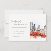 Boston Massachusetts City Scape Waterverf bruiloft RSVP Kaartje (Voorkant)