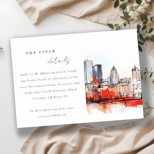 Boston Massachusetts City Scape Wedding Details Informatiekaartje