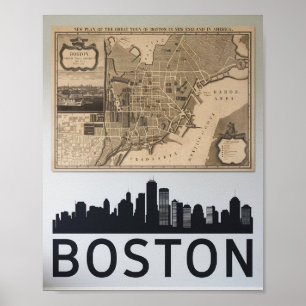 Boston Massachusetts City Skyline Avec Poster Cart