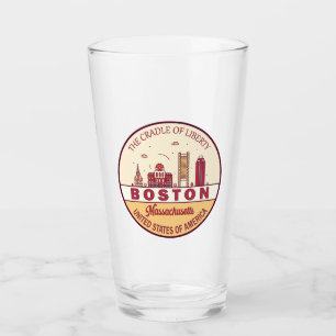 Boston Massachusetts City Skyline Emblem Glas