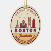 Boston Massachusetts City Skyline Emblem Keramisch Ornament (Rechts)