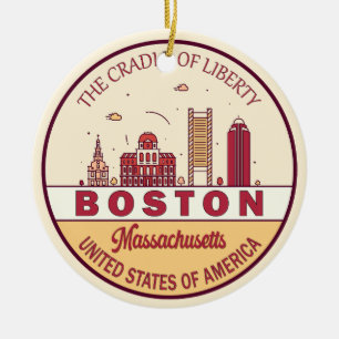 Boston Massachusetts City Skyline Emblem Keramisch Ornament