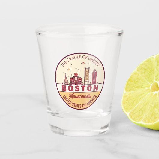 Boston Massachusetts City Skyline Emblem Shot Glas (Voorkant)