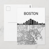 Boston Massachusetts City Skyline met Map Briefkaart (Voorkant / Achterkant)