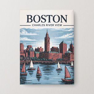  Boston Massachusetts Cityscape & Zeilboten Button
