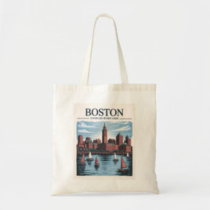 Boston Massachusetts Cityscape & Zeilboten Tote Bag