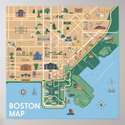  Boston Massachusetts kaart, Boston kaart Poster (Voorkant)