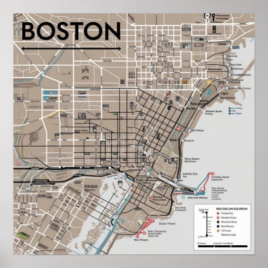  Boston Massachusetts kaart, Boston kaart Poster (Voorkant)