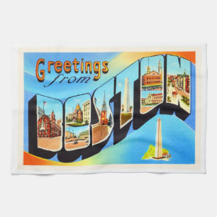 Boston Massachusetts MA Vintage Travel Souvenir Theedoek