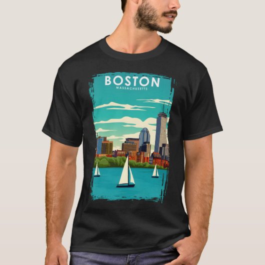 Boston Massachusetts Minimal Travel Poster T-shirt (Voorkant)