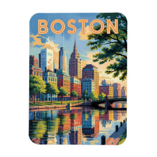 Boston Massachusetts Silhouette Reis Kunst Vintage Magneet