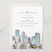 BOSTON MASSACHUSETTS Silhouette Save the Date Kaart (Voorkant / Achterkant)