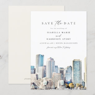 BOSTON MASSACHUSETTS Silhouette Save the Date Kaart