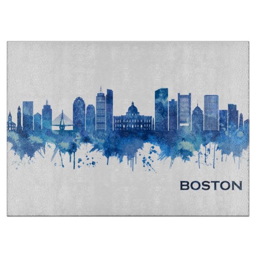 Boston Massachusetts Skyline Blue Snijplank (Voorkant)