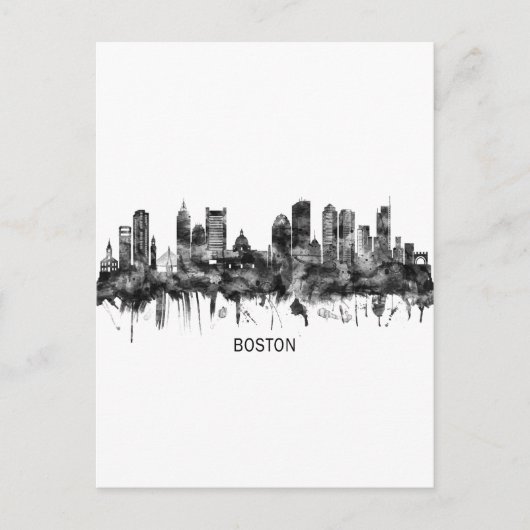 Boston Massachusetts Skyline BW Feestdagenkaart (Voorkant)