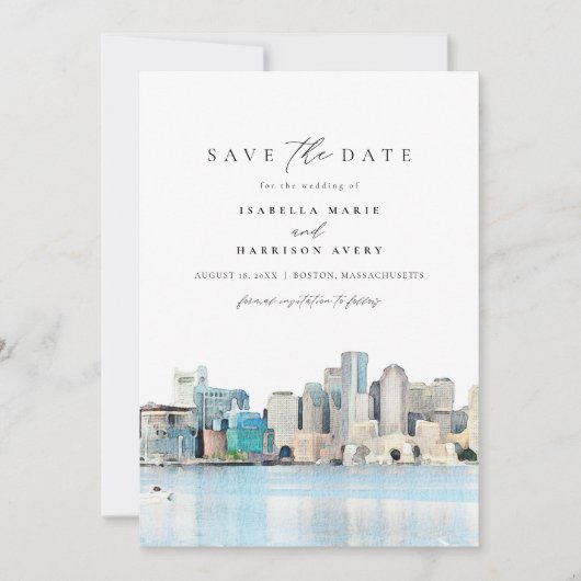 BOSTON MASSACHUSETTS Skyline Save the Date Invitat Kaart (Voorkant)