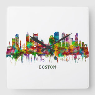 Boston Massachusetts Skyline Vierkante Klok