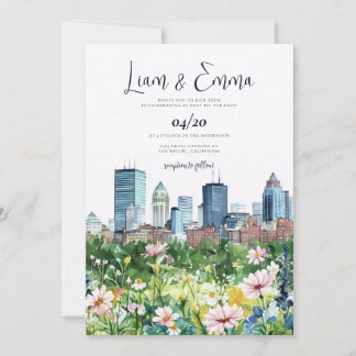 BOSTON Massachusetts Skyline Wedding Invitation Kaart