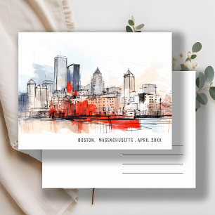 Boston Massachusetts Stad Landschap Aquarel Trouw Briefkaart