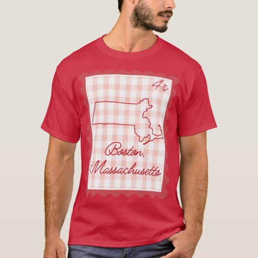 Boston Massachusetts trots rode gingham hart stemp T-shirt (Voorkant)