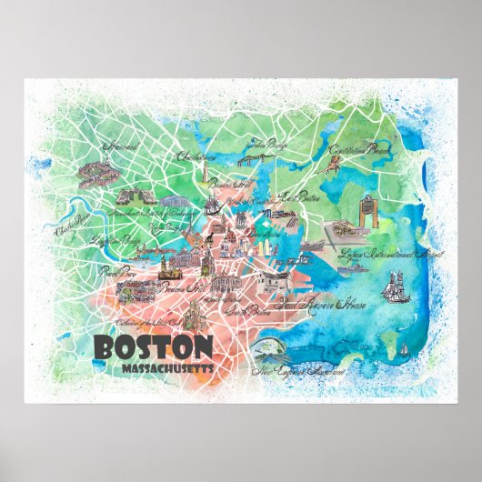 Boston Massachusetts USA Poster sur la carte avec  (Devant)