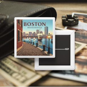 Boston Massachusetts Vierkante Button 5,1 Cm