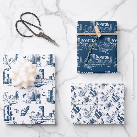  Boston Navy Gift Wrap Set Inpakpapier Vel (Voorkant)