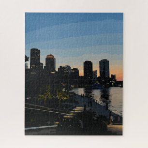 Boston Seaport Zonsondergang Stadssilhouet Legpuzzel