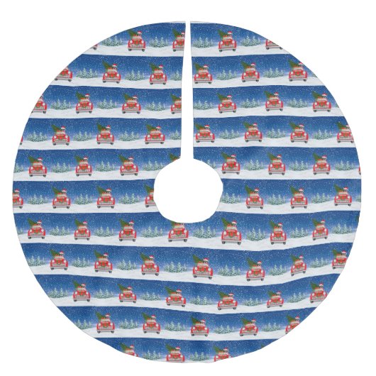 Boston shier Dog rijdt met sneeuwkerst Kerstboom Rok (Voorkant)