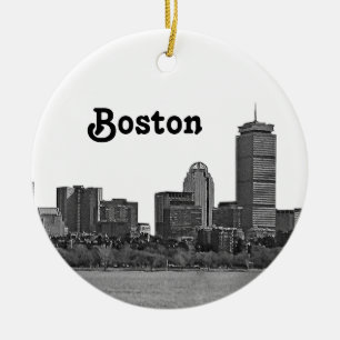 Boston Silhouette Gegraveerd Keramisch Ornament