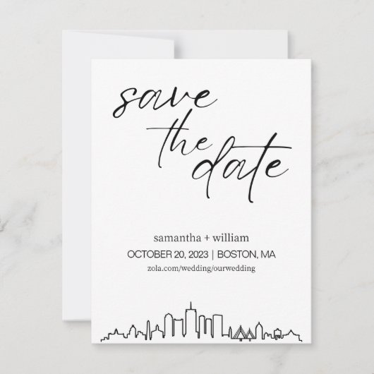 Boston Silhouette MINIMALIST Save The Date Kaart (Voorkant)