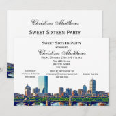 Boston skyline #2Col lief 16 feest Kaart (Voorkant / Achterkant)