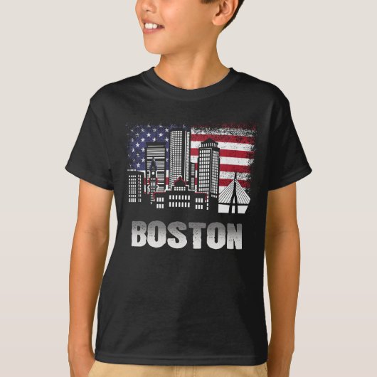 Boston Skyline American Flag T-Shirt (Voorkant)