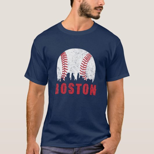  Boston Skyline Baseball Throwback voor Red T-shirt (Voorkant)