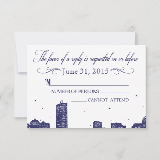 Boston Skyline Bleu foncé sur blanc RSVP (Devant)