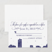 Boston Skyline Bleu foncé sur blanc RSVP (Devant / Derrière)